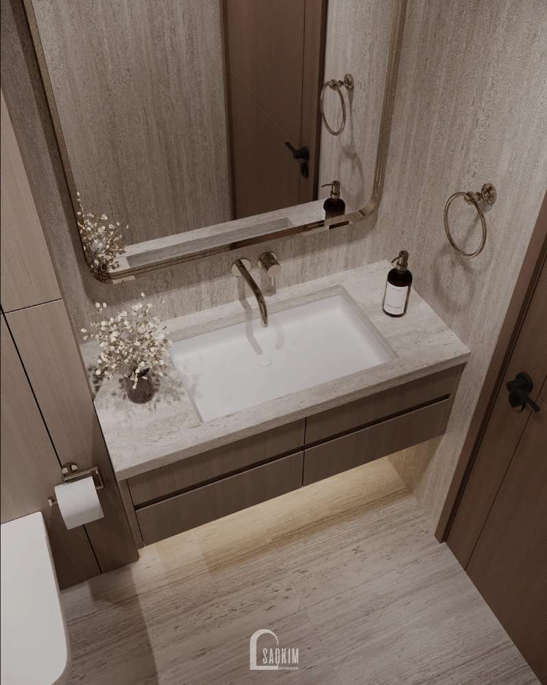 Thiết kế nội thất phòng tắm, wc hiện đại tại dự án nhà phố Long Biên
